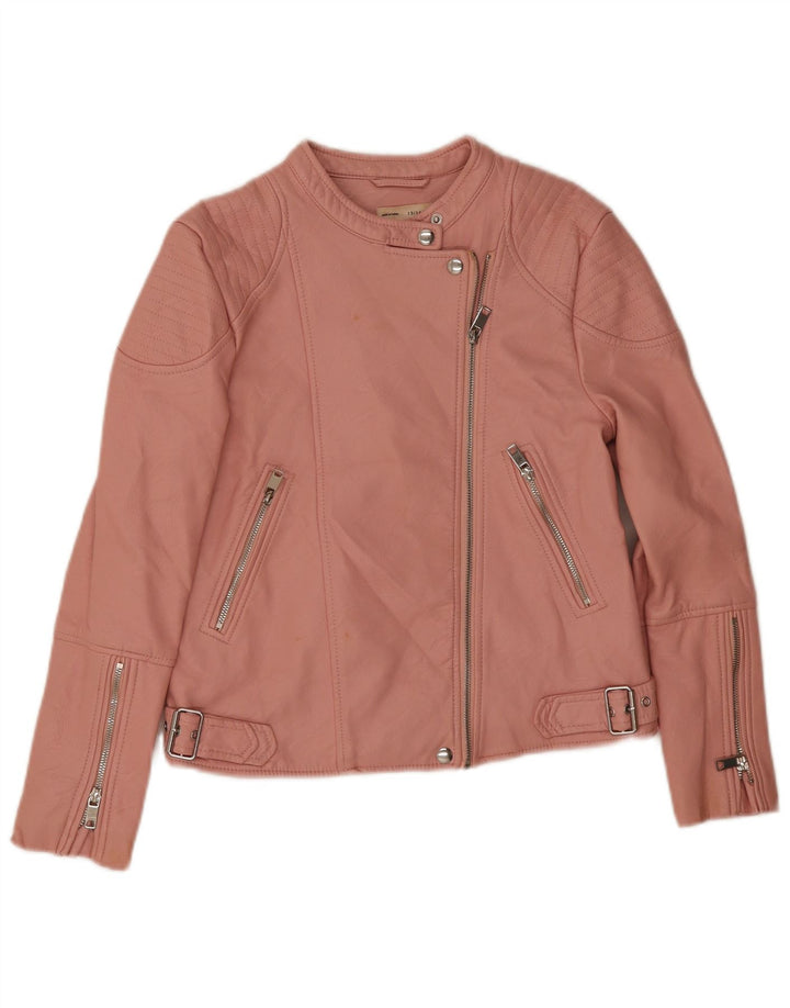 Zara Girls Faux Leather Jacket 13-14 Years Pink Polyester