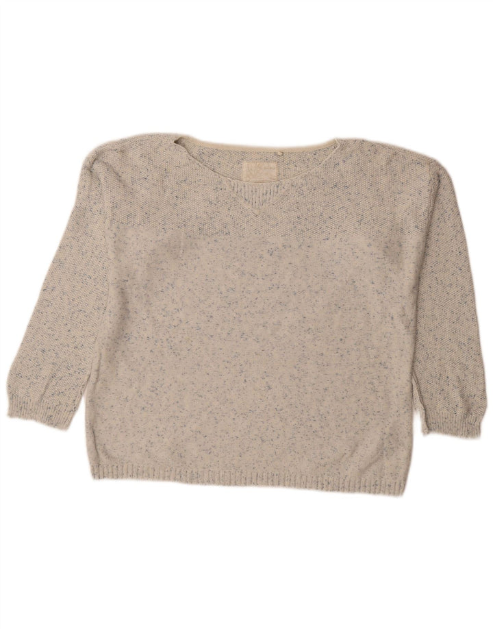 FAT FACE Womens Boat Neck Jumper Sweater UK 12 Medium White Flecked