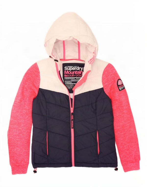 Superdry γυναικείο μπουφάν με κουκούλα UK 12 Medium Navy Blue Colorblock