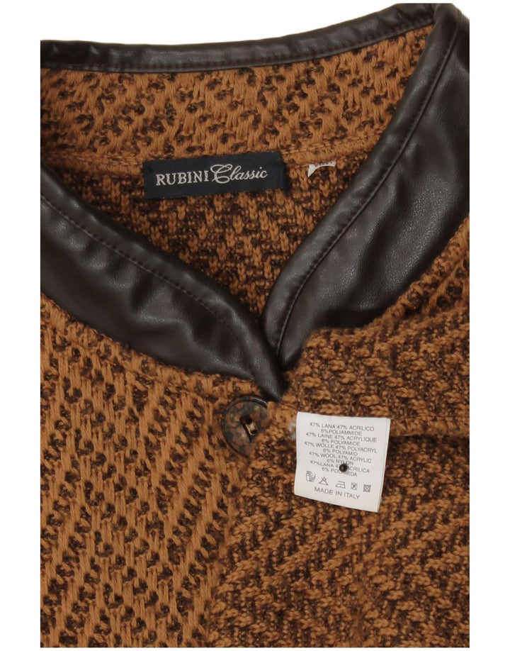 Vintage Womens Cardigan Sweater UK 14 Medium Brown Chevron Wool
