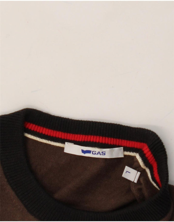 GAS Mens Crew Neck Jumper Sweater Large Brown Cotton Vintage Gas and Second-Hand Gas from Messina Hembry 