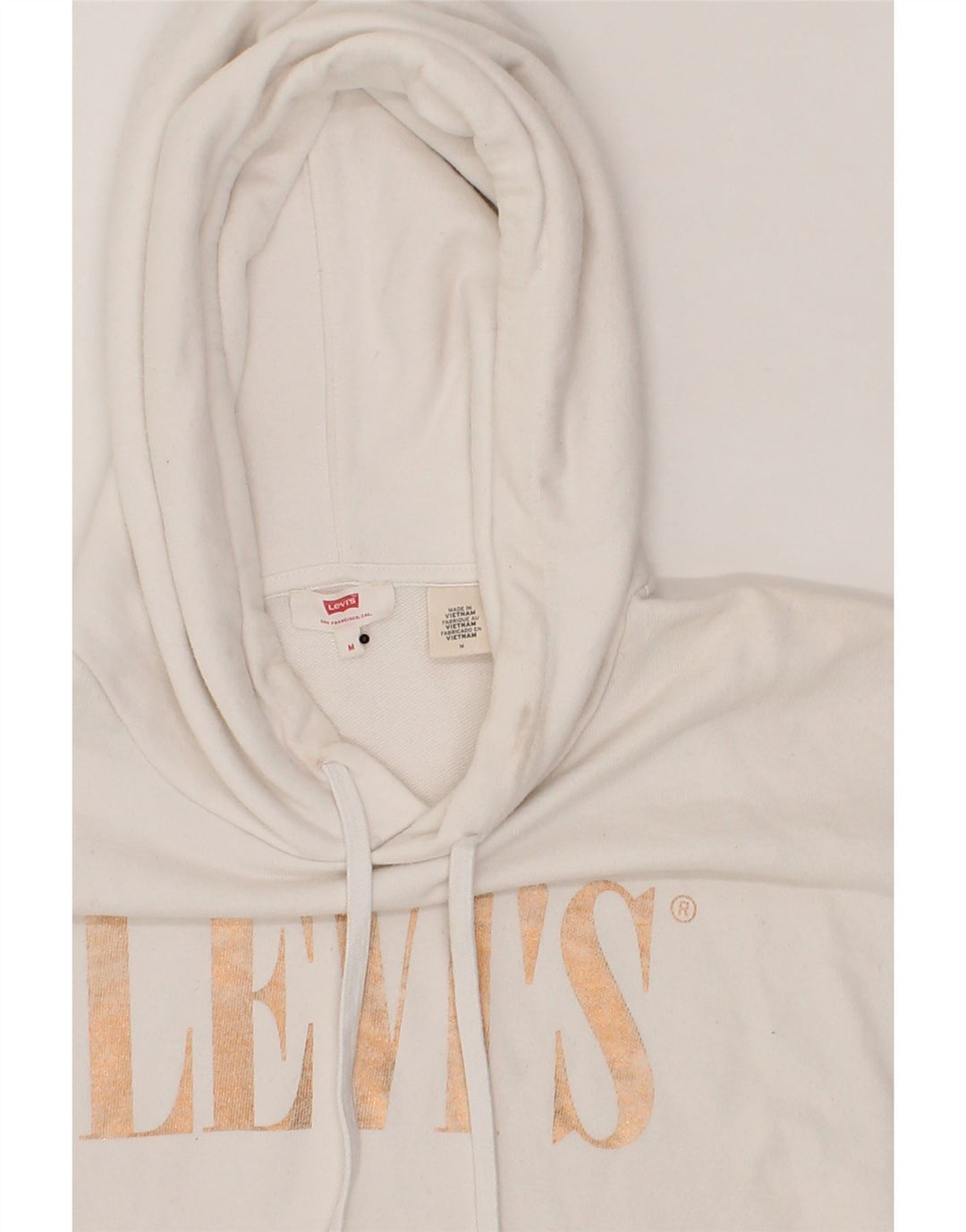 LEVI'S Womens Oversized Graphic Hoodie Jumper UK 14 Medium White Cotton Vintage Levi's and Second-Hand Levi's from Messina Hembry 