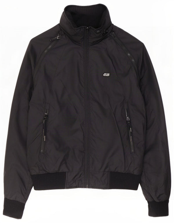 55DSL Mens Hooded Bomber Jacket UK 38 Medium Black Polyester