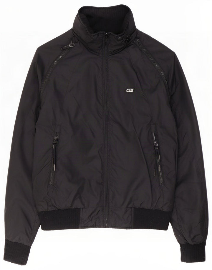 55DSL Mens Hooded Bomber Jacket UK 38 Medium Black Polyester