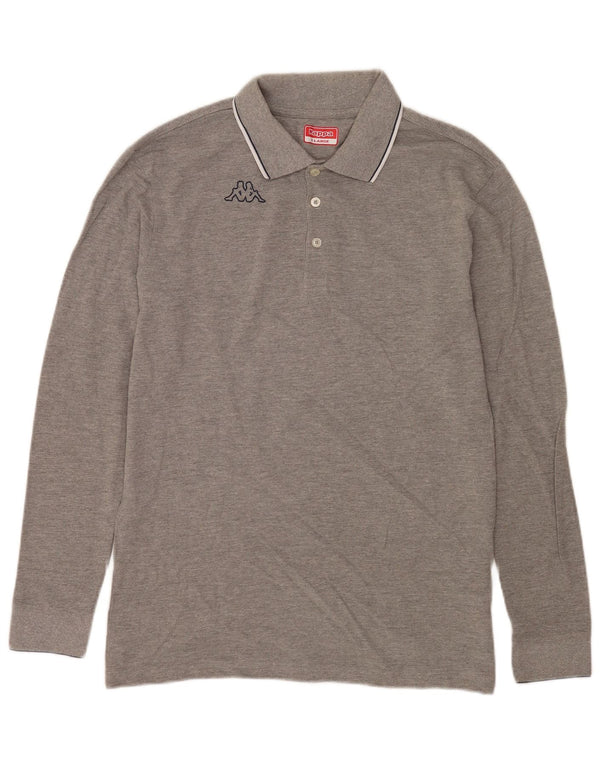 Kappa Mens Long Sleeve Polo Shirt XL Grey Striped Cotton