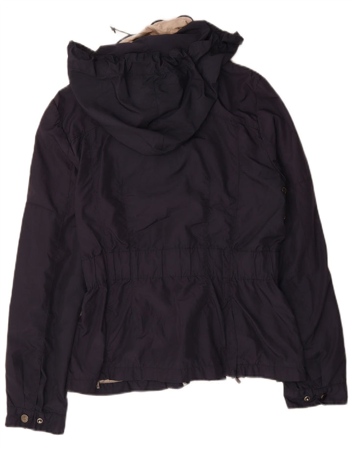 Zara Dame Hooded Utility Jacket UK 14 Large Navy Blue Polyester