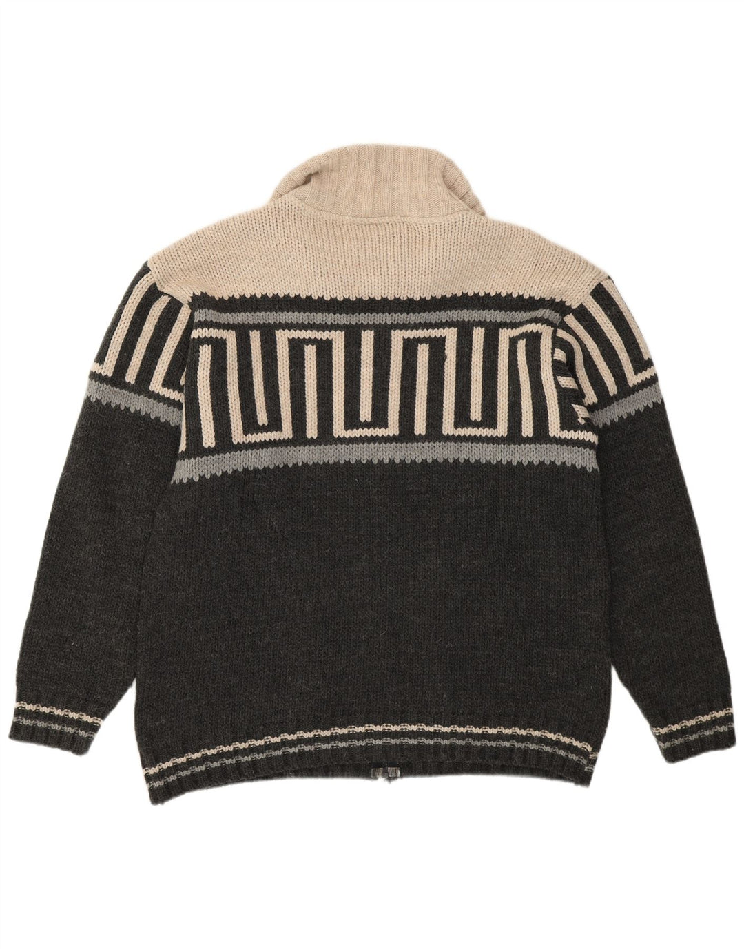 BOOM BAP Mens Cardigan Sweater Large Grey Geometric Acrylic