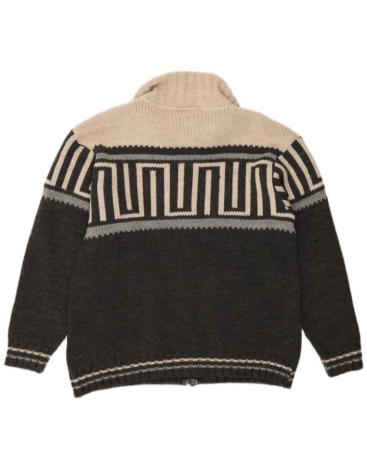 BOOM BAP Mens Cardigan Sweater Large Grey Geometric Acrylic