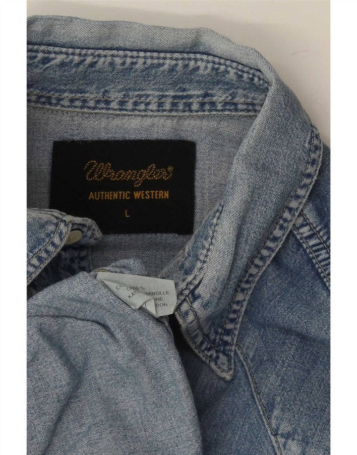 Wrangler Mens Western Denim Shirt Large Blue Cotton