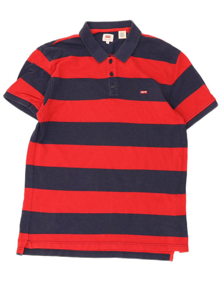 Levi's Mens Rugby Polo Shirt Large Red Striped Cotton