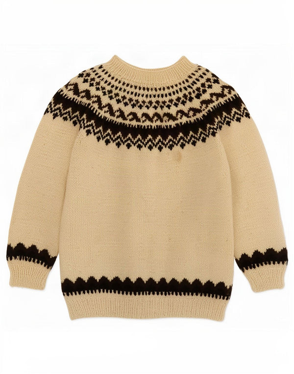Vintage Damen Pullover mit U-Boot-Ausschnitt, UK 16, Groß, Beige, Fair Isle