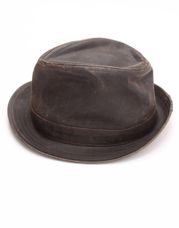 Stetson Mens Waxed Cotton Fedora Hat Medium Brown Cotton
