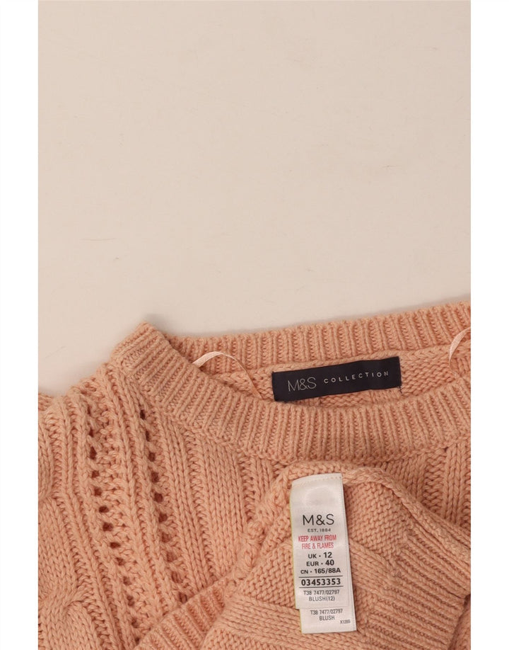 MARKS & SPENCER Womens Crew Neck Jumper Sweater UK 12 Medium  Pink Cotton