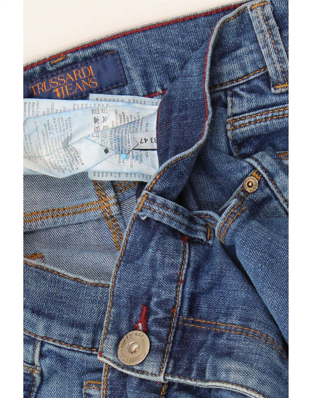 Trussardi Mens Slim Jeans W33 L30 Blue Cotton