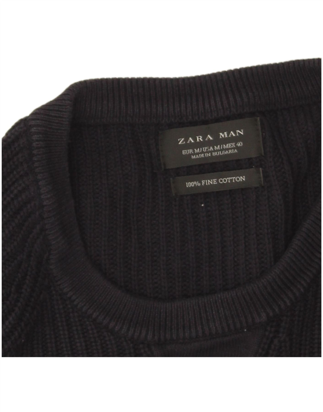 Zara Mens Crew Neck Jumper Sweater Medium Navy Blue Cotton