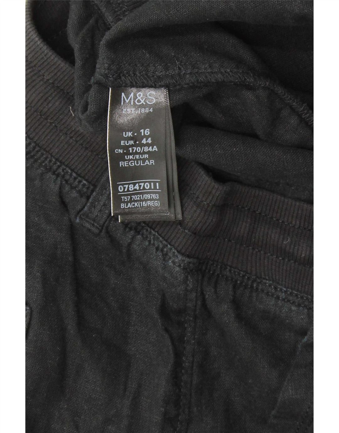 Marks & Spencer Womens Regular Trousers UK 16 Large W34 L30 Black Cotton