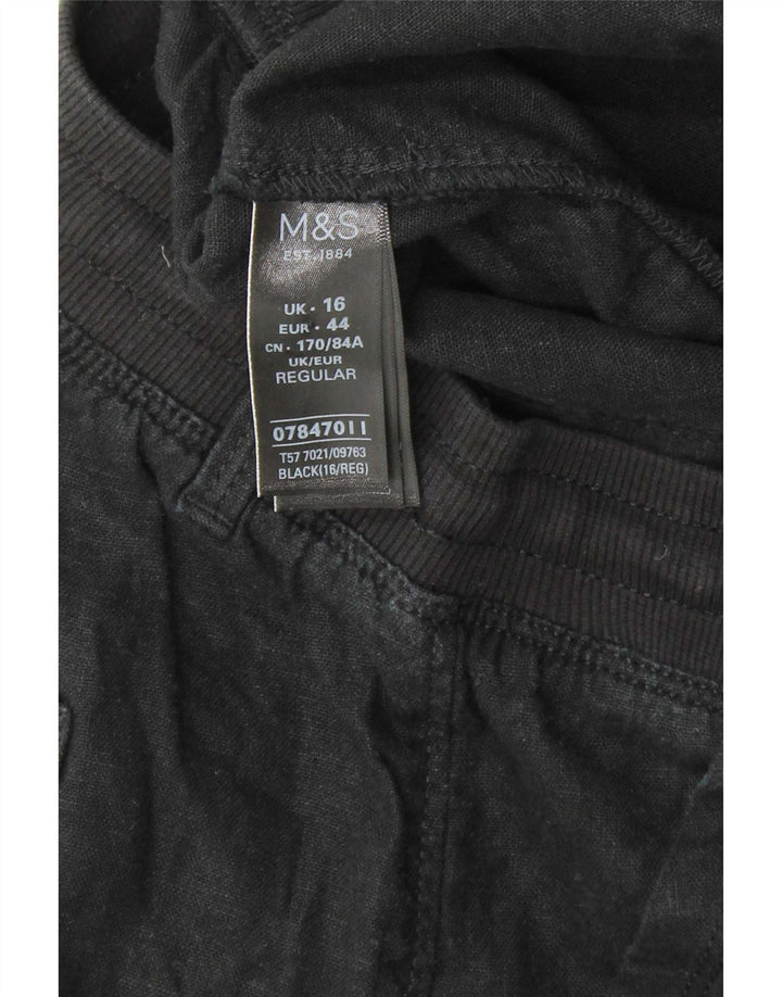 Marks & Spencer Womens Regular Trousers UK 16 Large W34 L30 Black Cotton