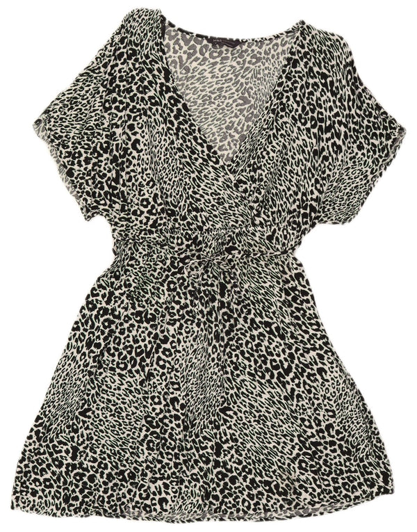 Marks & Spencer Dame A-Line Kjole UK 14 Medium Black Animal Print Viscose