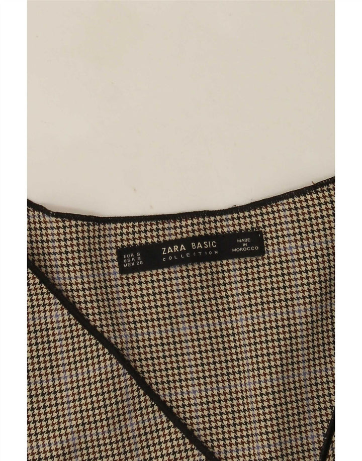 Zara Womens Long Sleeve Blouse Top UK 10 Small Grey Houndstooth