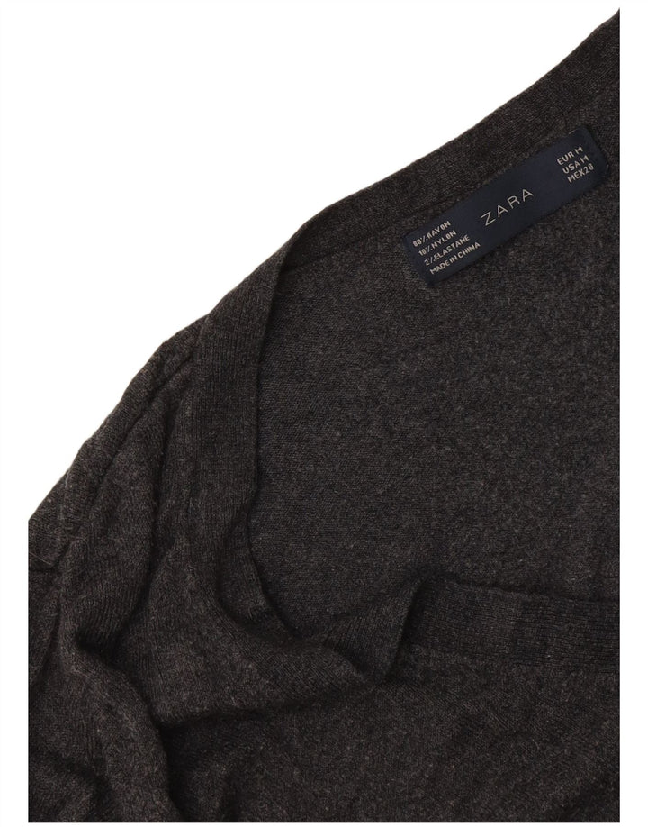 Zara Womens V-Neck Jumper Sweater UK 12 Medium Grey Flecked Rayon