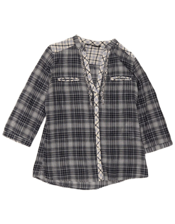 Zara Chemisier à manches 3/4 pour femme UK 10 Petit coton à carreaux bleu marine