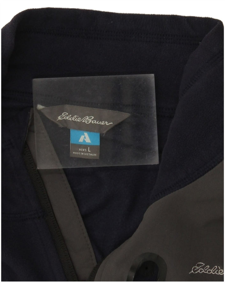 EDDIE BAUER Mens Fleece Jacket UK 40 Large Navy Blue Colourblock