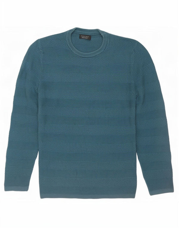 Maglione maglione girocollo da uomo Zara in cotone a righe blu medio