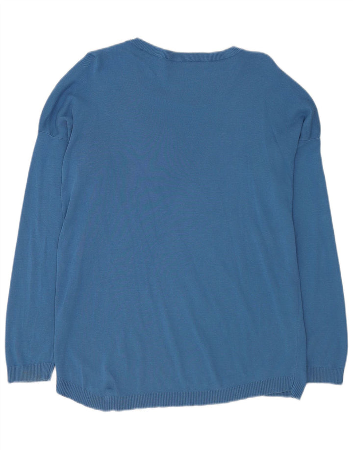 Benetton Womens Crew Neck Jumper Sweater UK 14 Medium Blue Cotton