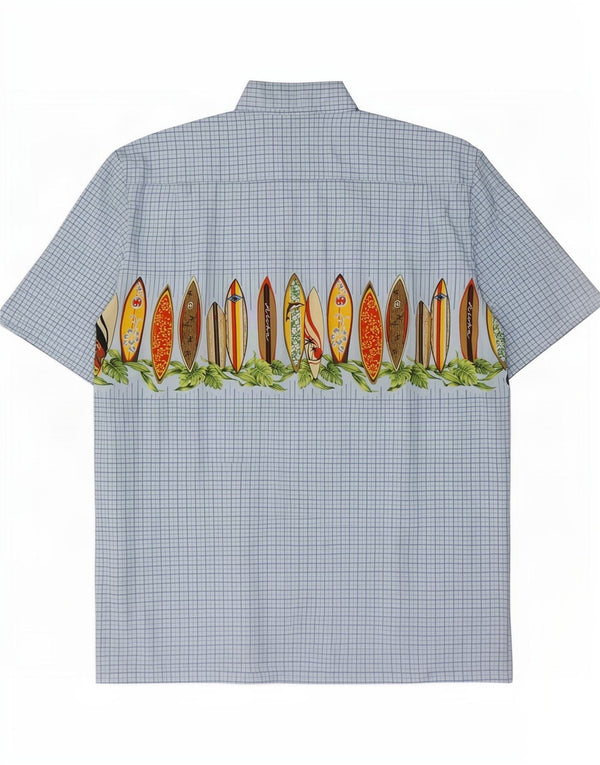 Aloha Republic Mens Hawaiian Short Sleeve Shirt Large Blue Check Cotton