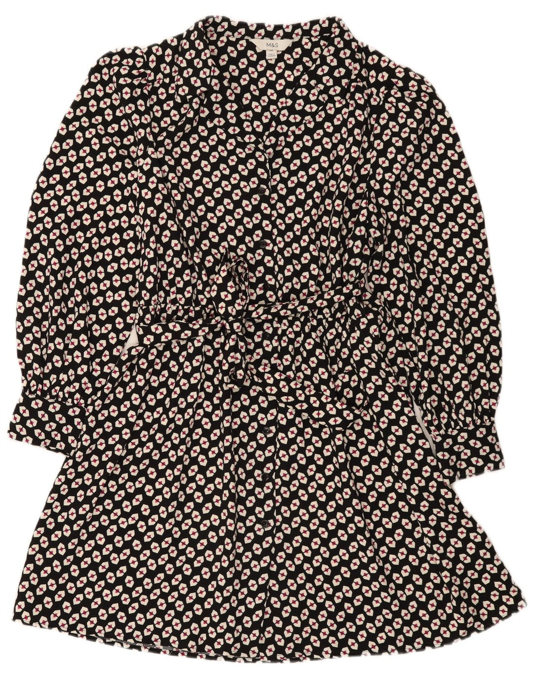 Marks & Spencer Damen-Hemdkleid, Gr. 44, groß, schwarz, geometrisch, Polyester