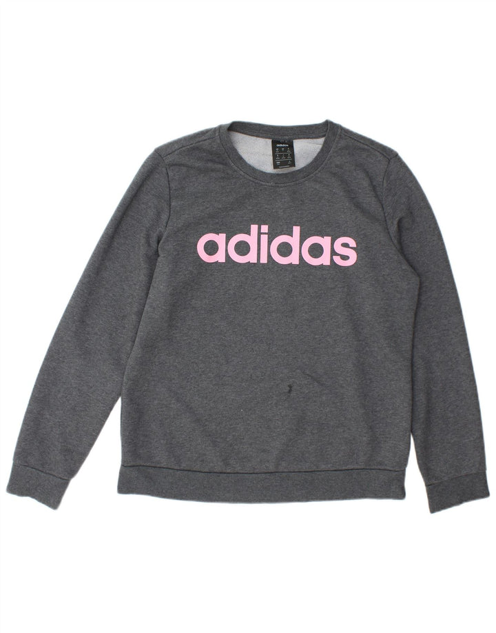 Adidas Womens Graphic Sweatshirt Jumper UK 12/14 Medium Grey Cotton