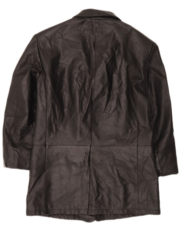 Vintage Mens 3 Button Leather Blazer Jacket IT 52 XL Black Leather