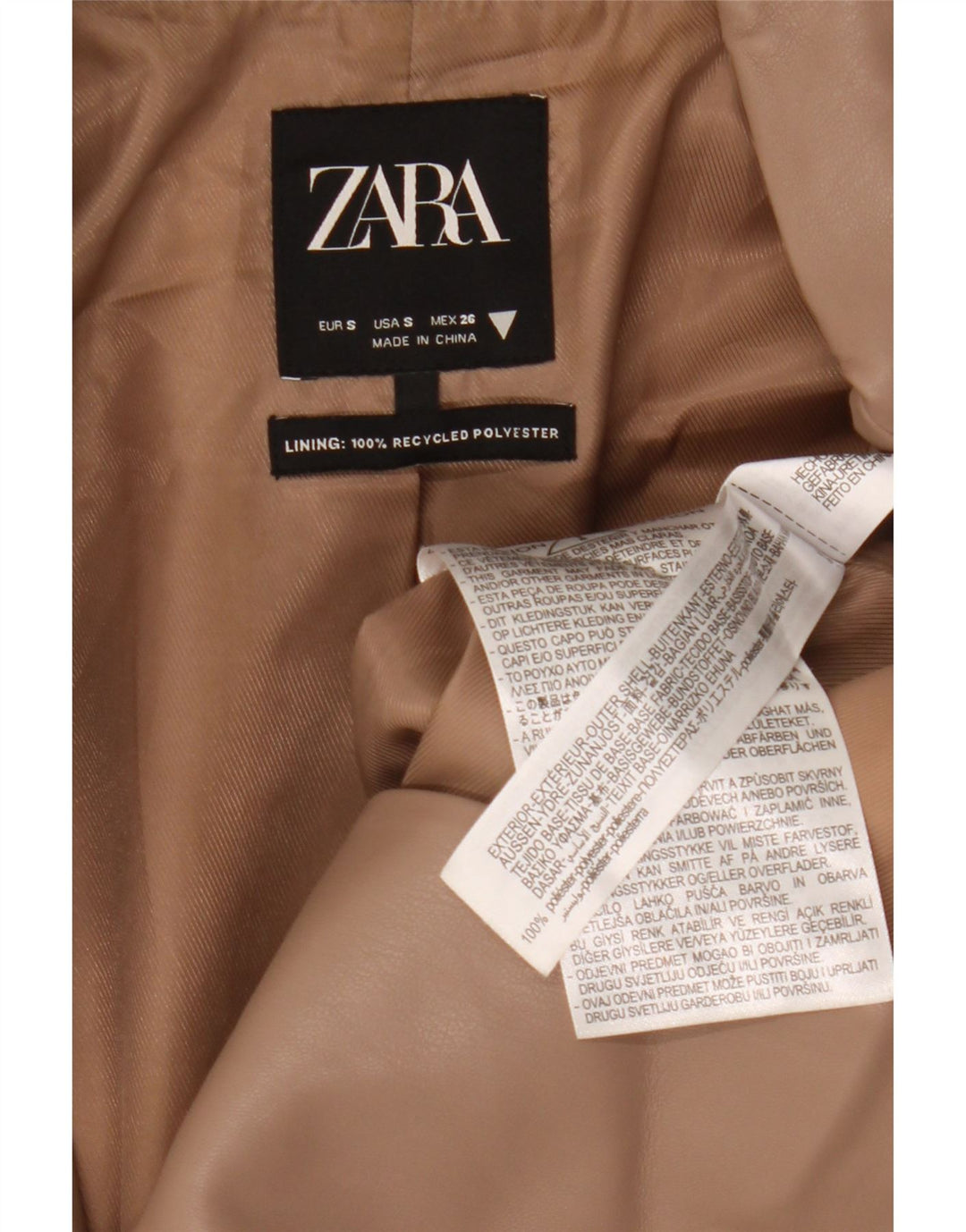 Zara Womens 2 Button Faux Leather Blazer Jacket UK 10 Small Beige Polyester