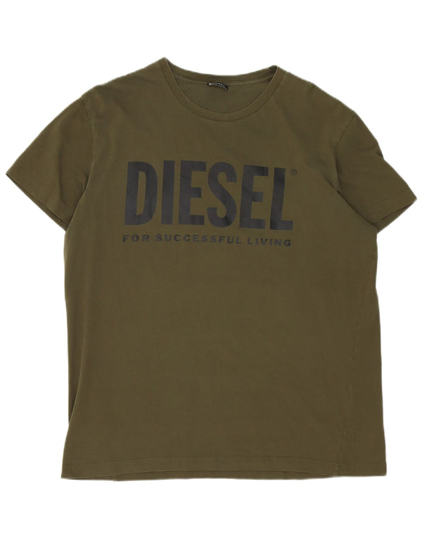 Diesel Mens Graphic T-Shirt Top Large Khaki Cotton