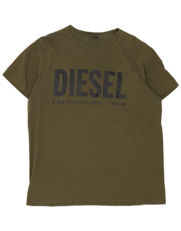 Diesel Mens Graphic T-Shirt Top Large Khaki Cotton
