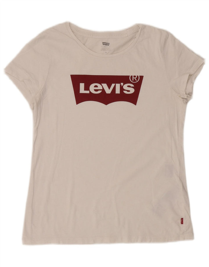 Levi's Womens Graphic T-Shirt Top UK 14 Medium White Cotton