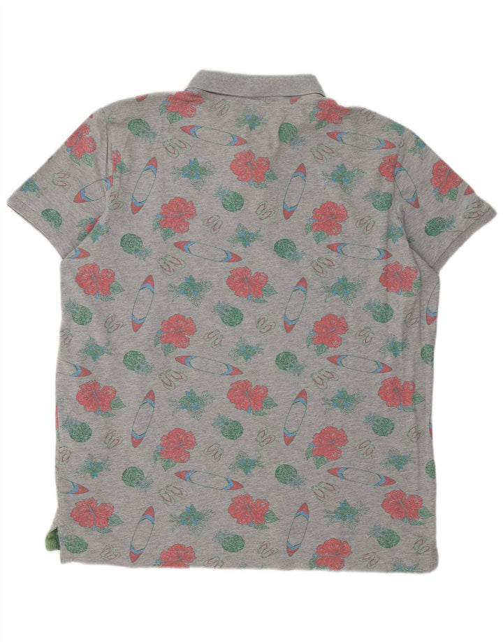 Benetton Mens Regular Fit Polo Shirt XL Grey Floral