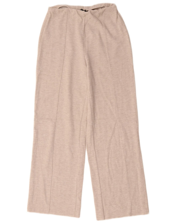 Zara Womens High Waist Wide Leg Tracksuit Trousers UK 8 Small Beige Cotton