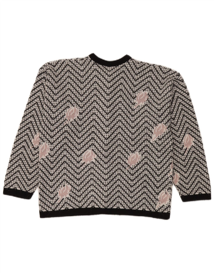 Vintage Womens Cardigan Sweater UK 16 Large White Chevron