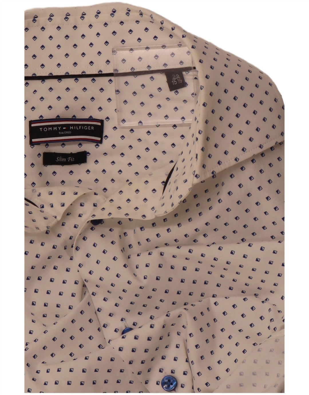 TOMMY HILFIGER Mens Tailored Shirt Size 39 15 1/2 Medium White Geometric