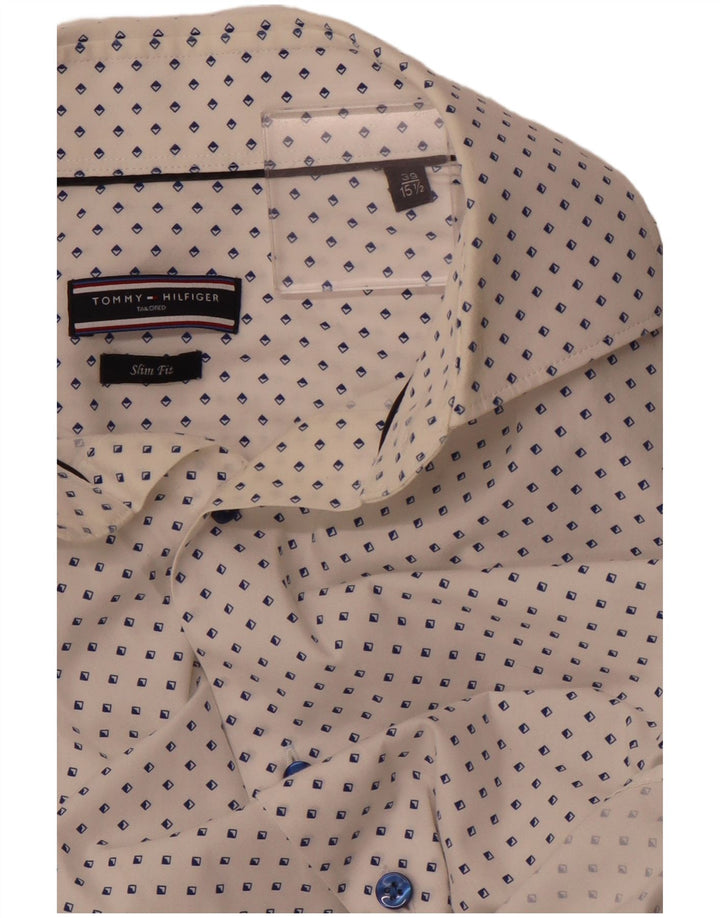 TOMMY HILFIGER Mens Tailored Shirt Size 39 15 1/2 Medium White Geometric