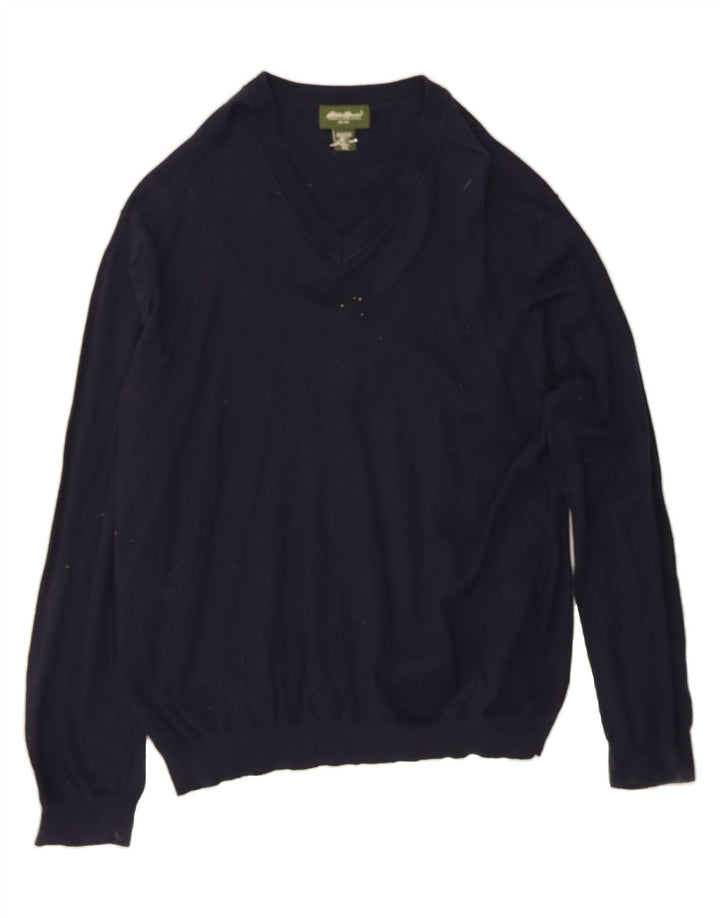 EDDIE BAUER Mens V-Neck Jumper Sweater 2XL Navy Blue Cotton Vintage Eddie Bauer and Second-Hand Eddie Bauer from Messina Hembry 