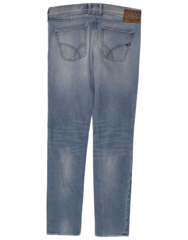 Gas Mens Distressed Slim Jeans W34 L34 Azul Algodão
