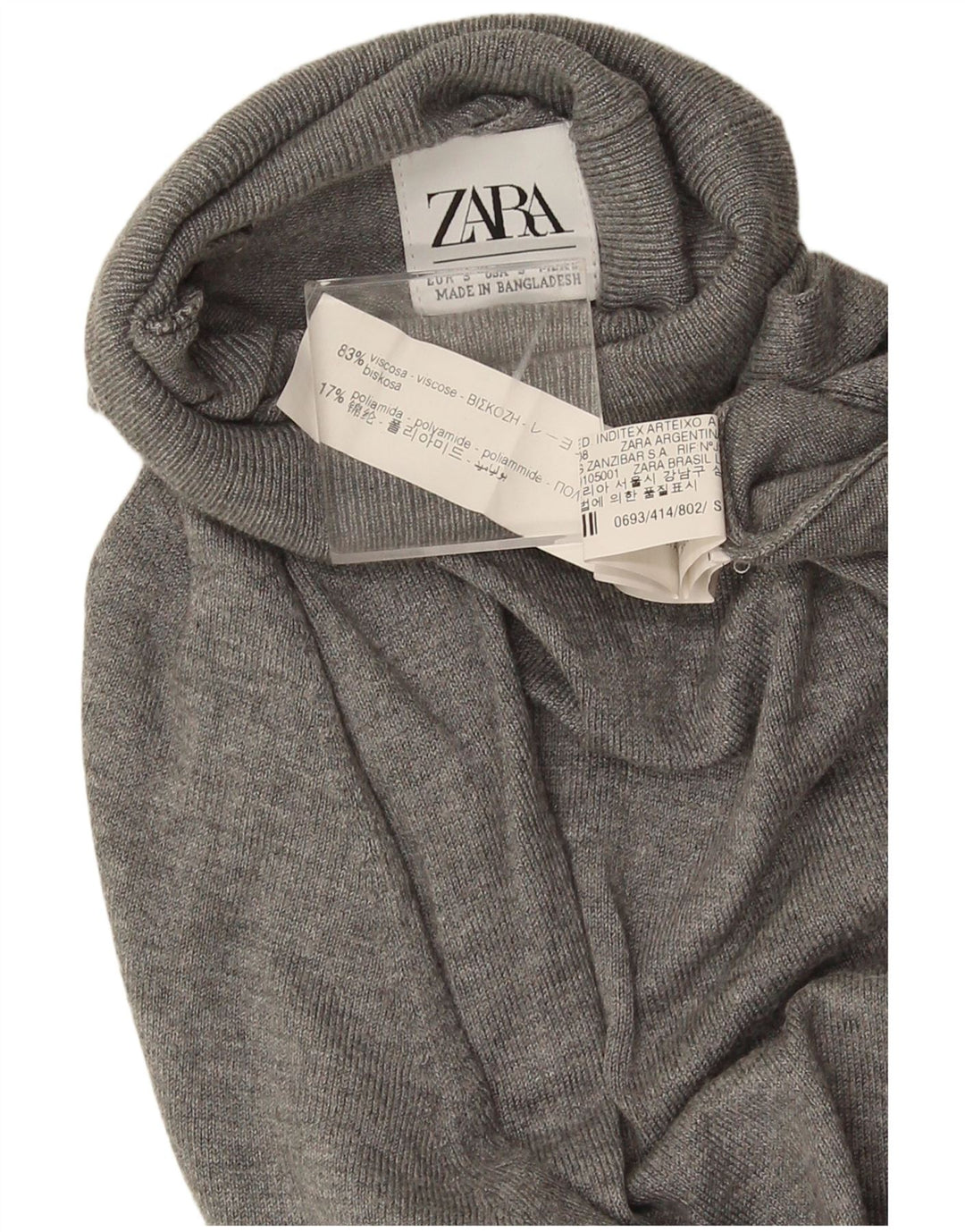 Zara Womens Roll Neck Jumper Sweater UK 10 Small Grey Viscose