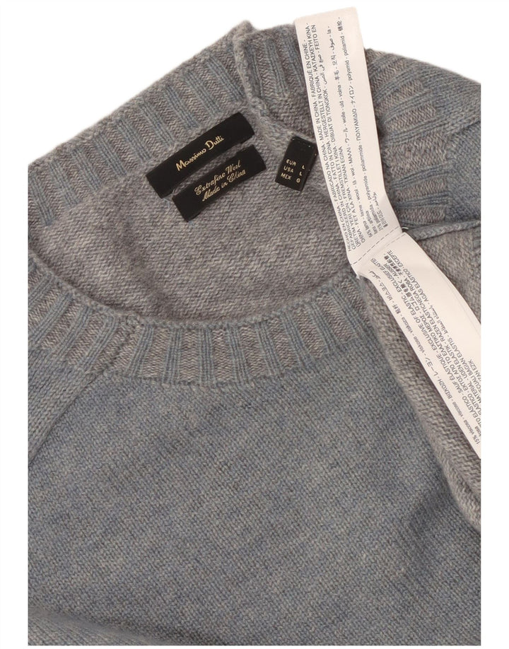 Pulover Massimo Dutti pentru bărbați cu gât roșu, lână mare, albastră