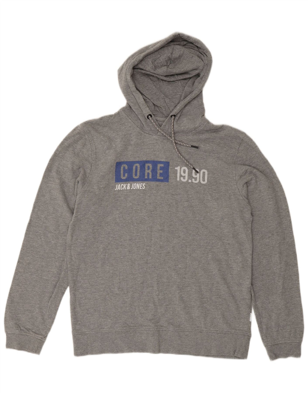 Jack & Jones Mens Graphic Hoodie Jumper Medium Grey Flecked Cotton