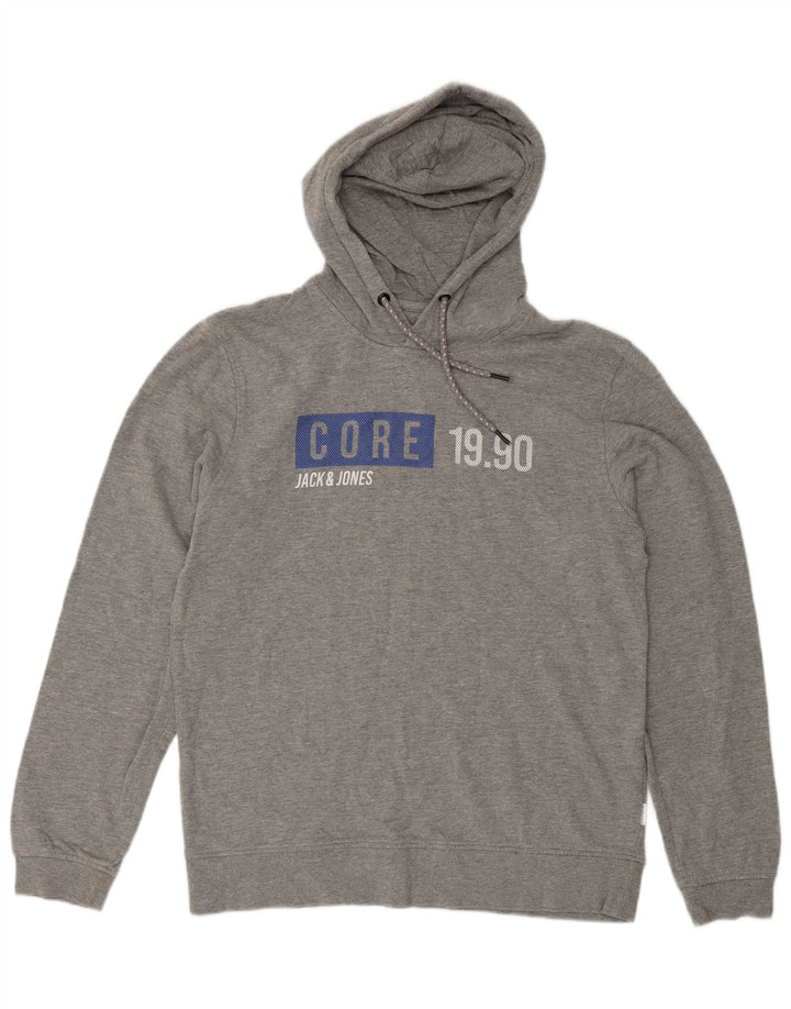 Jack & Jones Mens Graphic Hoodie Jumper Medium Grey Flecked Cotton