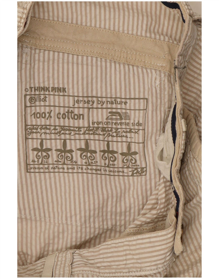 Think Pink Mens Cargo Shorts W32 Large Beige Striped Cotton