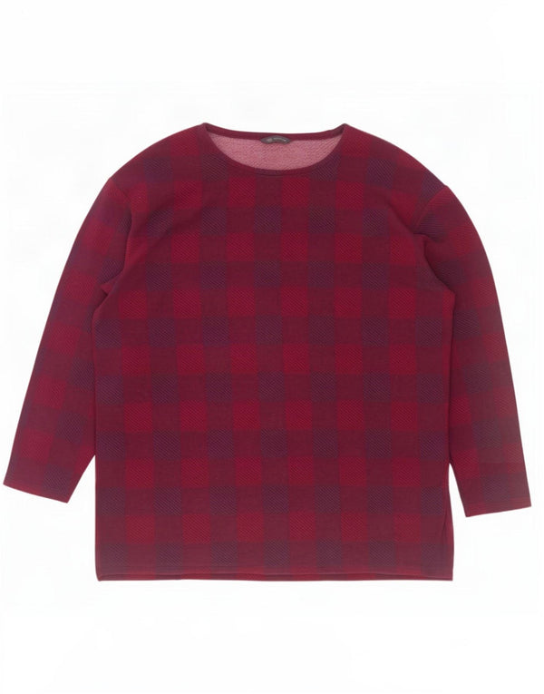 Blusa feminina de manga comprida Marks & Spencer UK 20 2XL Borgonha xadrez