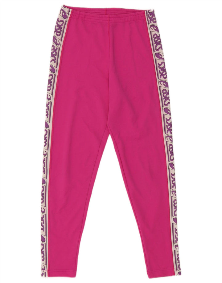Asics Womens Graphic Tracksuit Trousers UK 12 Medium Pink Colourblock